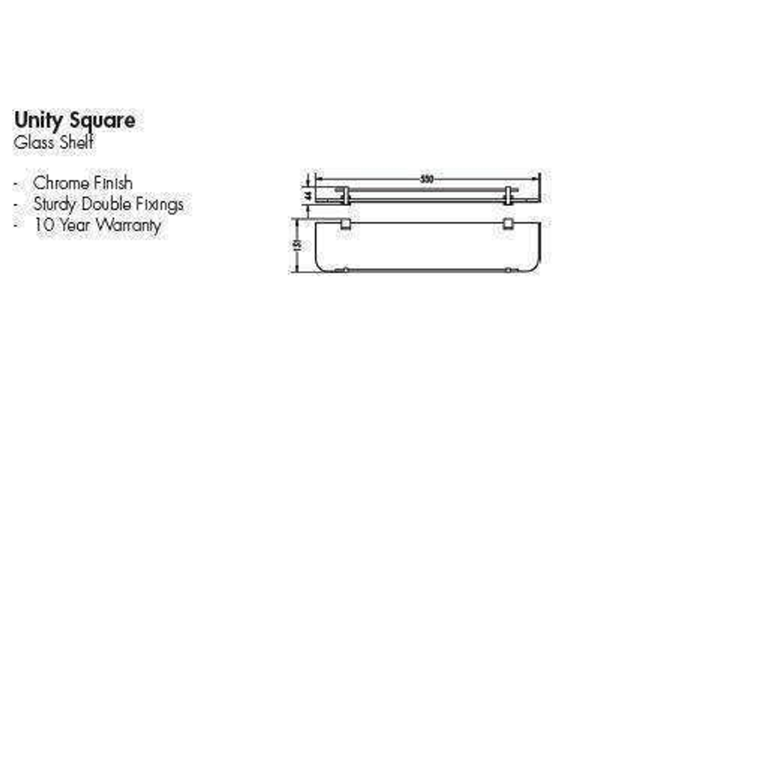 Aspire Unity **Square** Glass Shelf Chrome 500mm **24103**
