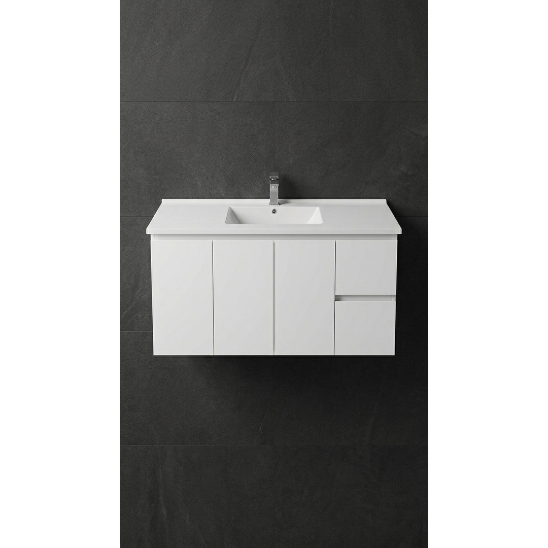 Aspire Unity II 1200 Vanity 1 Tap Hole W/Hung C/W Sq Ceramic Top White