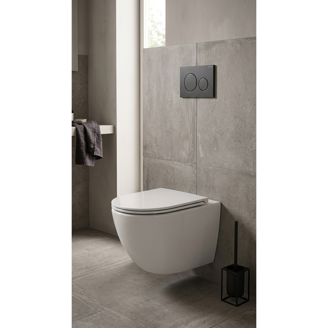 Aspire Urban II Wf Inwall Suite Round Tone In Tone Button Cistern Seat & Pan Matt Black & Black