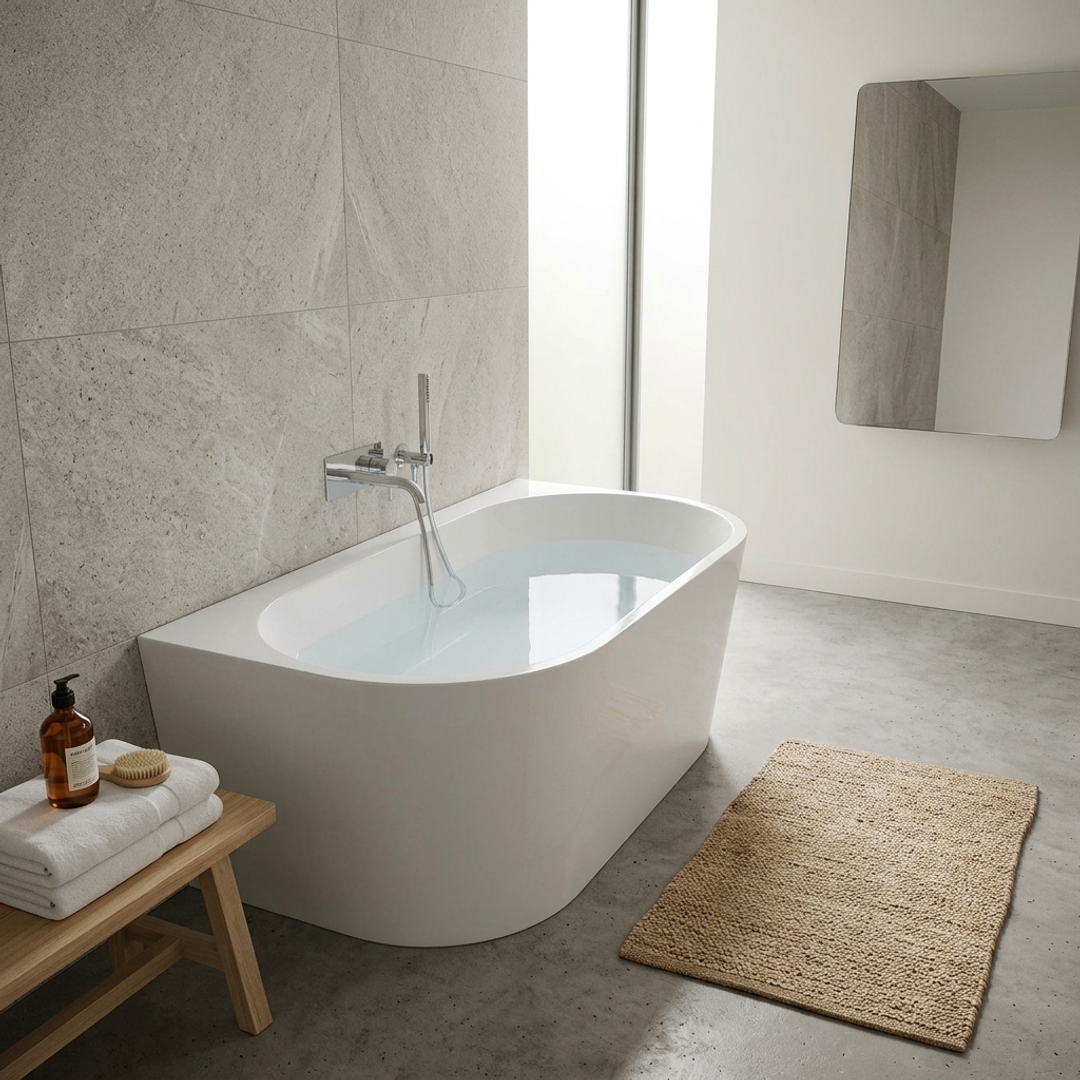Aspire Urban III 1700mm Acrylic Back To Wall Freestanding Bath No Overflow White 1700 X 800 X 580mm