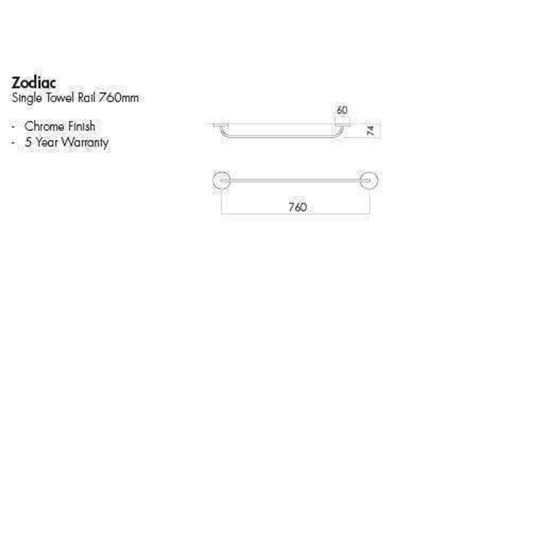 Aspire Zodiac Single Towel Rail 760mm Chrome