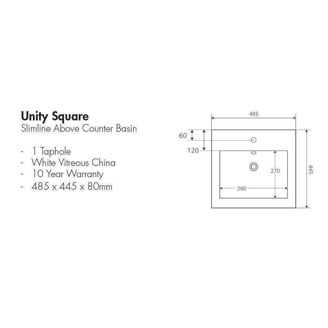 Aspire Unity Square Slimline Above Counter Basin 1 Tap Hole  7078