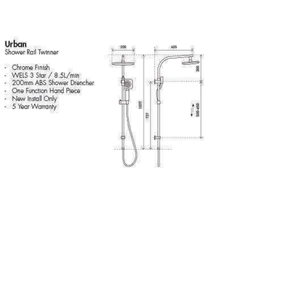Aspire Urban Rail Shower Twinner C/P Complete