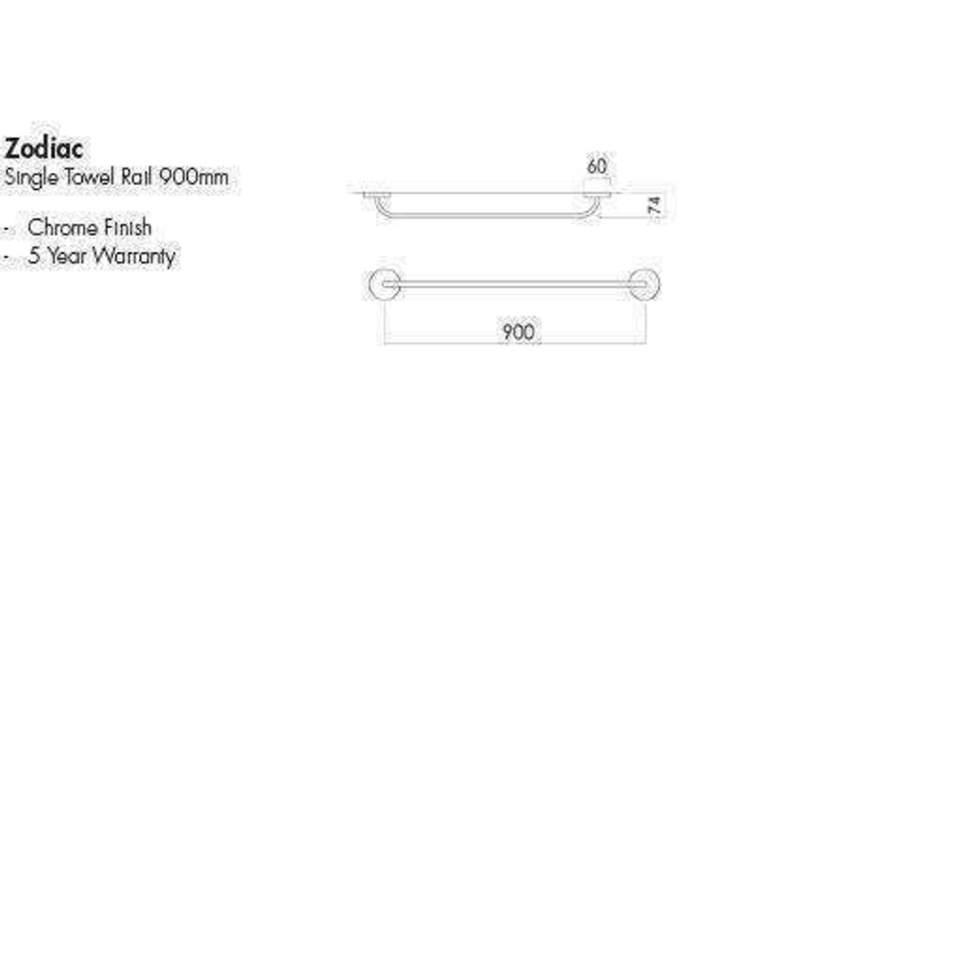 Aspire Zodiac Single Towel Rail 900mm  Chrome