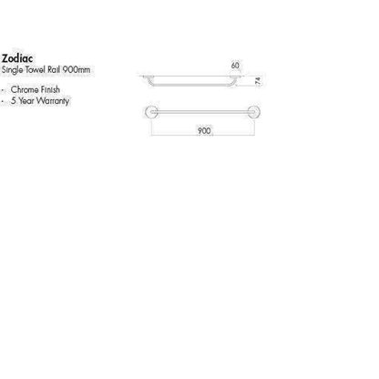 Aspire Zodiac Single Towel Rail 900mm  Chrome
