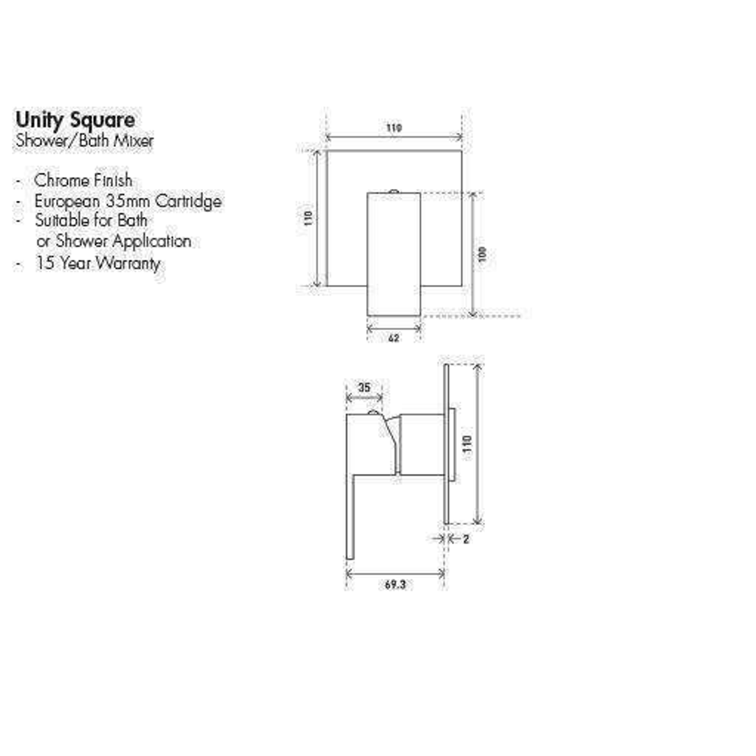 Aspire Unity Square Shower/Bath Mixer Chrome