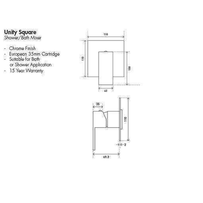 Aspire Unity Square Shower/Bath Mixer Chrome