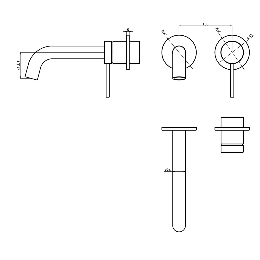 Aspire Air Wall Basin/Bath Mixer (Separate Plate) Brushed Nickel