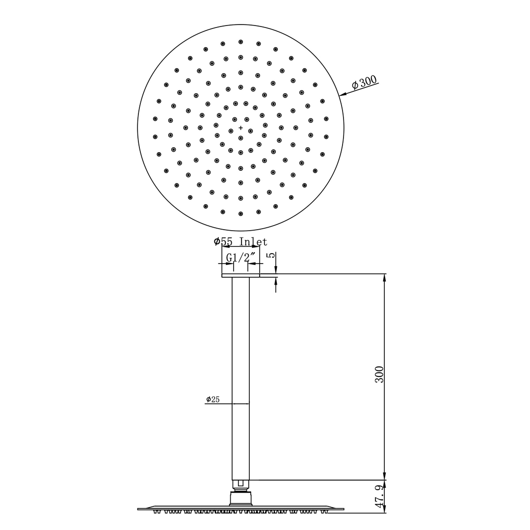Aspire Air 300Mm Shower Ceiling Arm Chrome