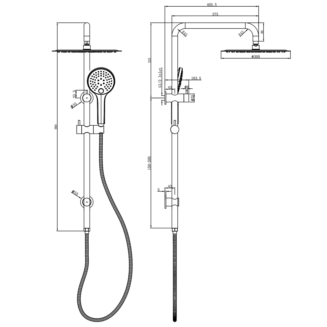 Aspire Air Shower Twinner 300Mm Head Brushed Brass