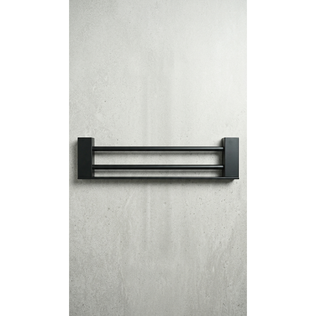 Aspire Midnight 600Mm Double Towel Rail Matte Black