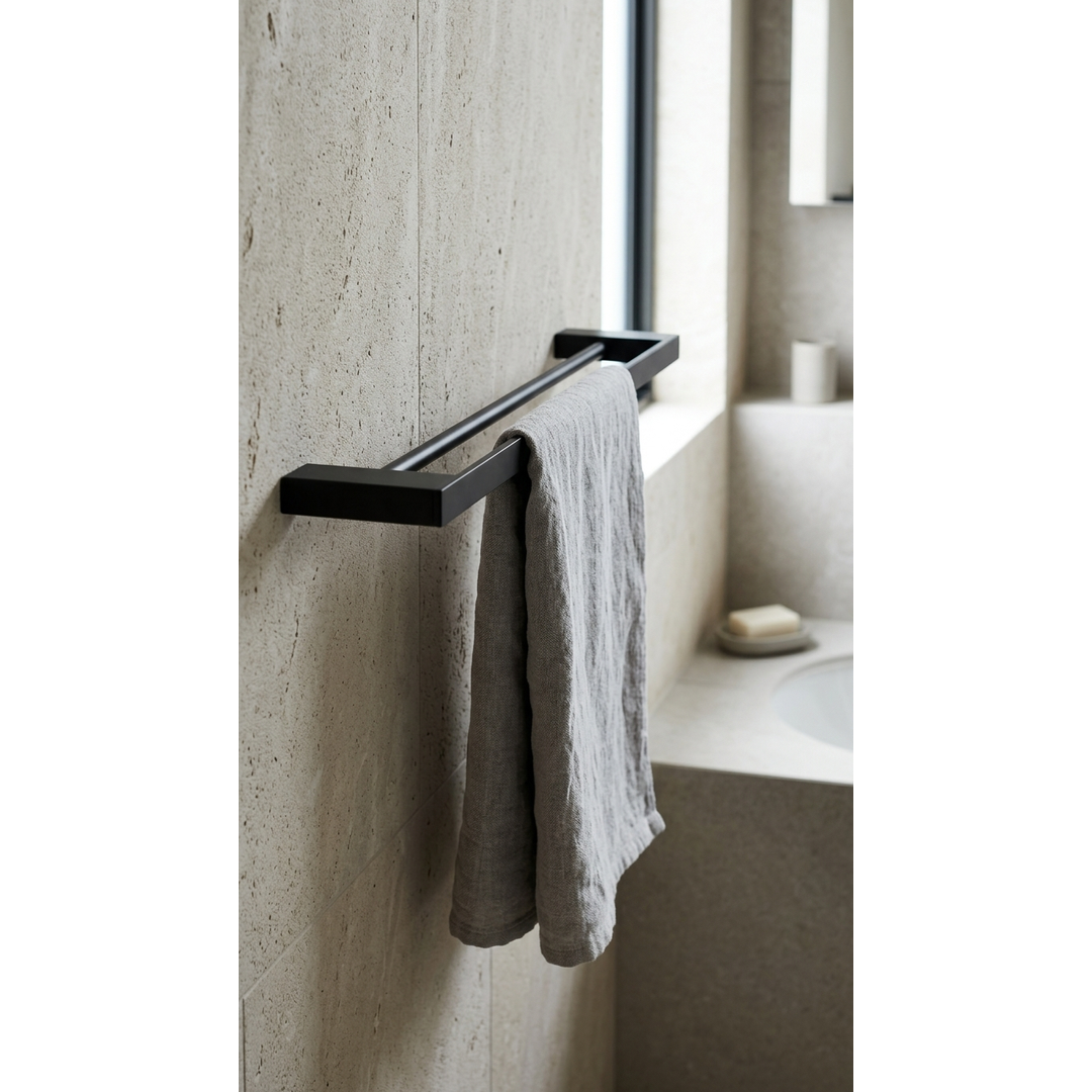 Aspire Midnight 750Mm Double Towel Rail Matte Black