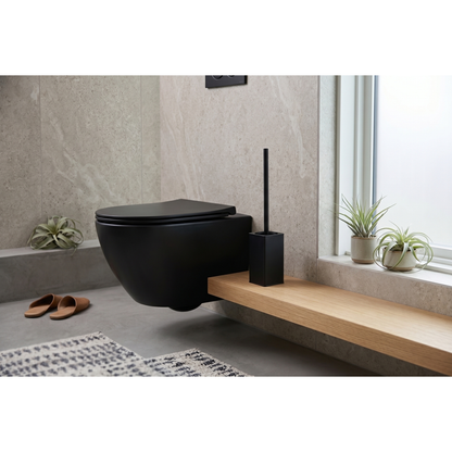 Aspire Midnight Toilet Brush &amp; Holder Square Matte Black