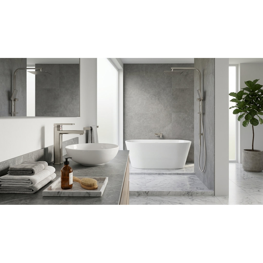 Aspire Nuovo Overhead Shower With Arm (300mm Head 400mm Arm) Brushed Nickel