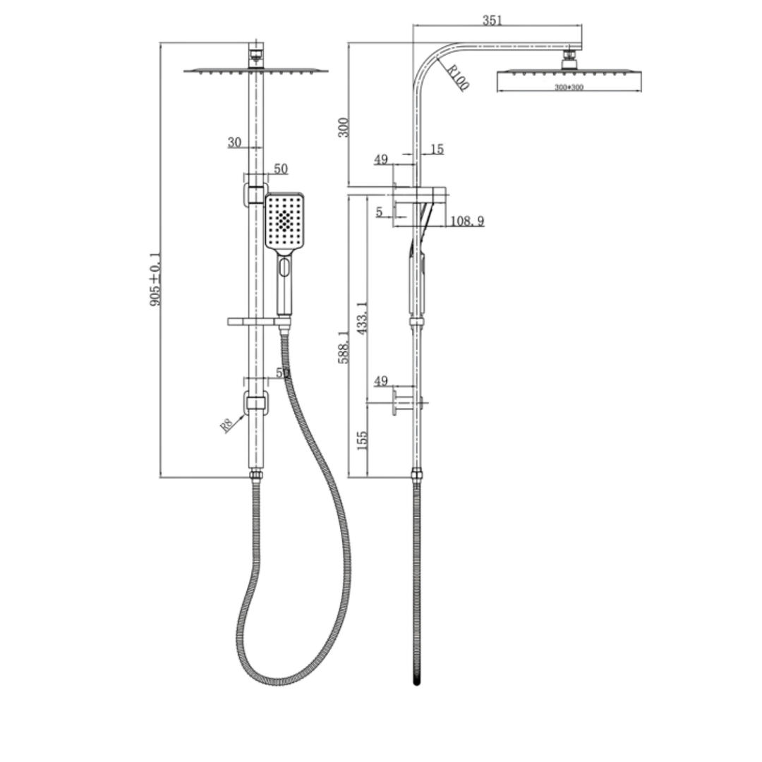 Aspire Nuovo Shower Twinner 300mm Head Brushed Nickel