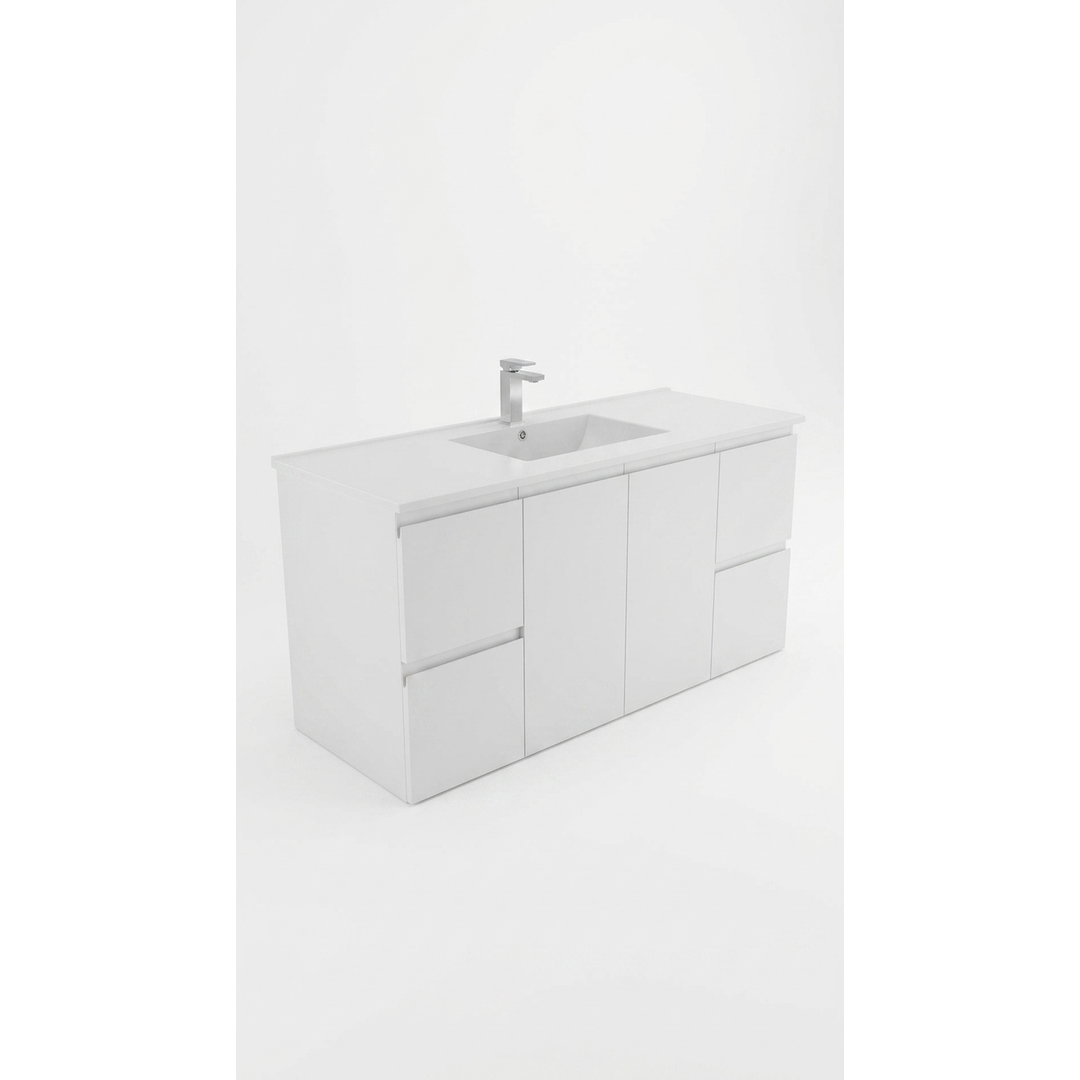 Aspire Unity II 1200 Vanity 1 Tap Hole W/Hung C/W Sq Ceramic Top White