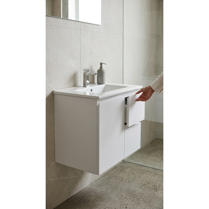 Aspire Unity II 750 Vanity 1 Tap Hole W/Hung C/W Sq Ceramic Top White
