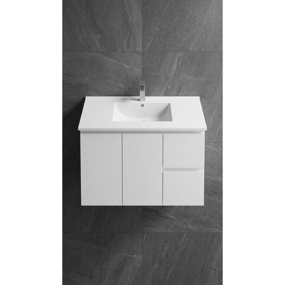 Aspire Unity II 900 Wall Hung Vanity 1 Tap Hole C/Q Sq Ceramic Top White