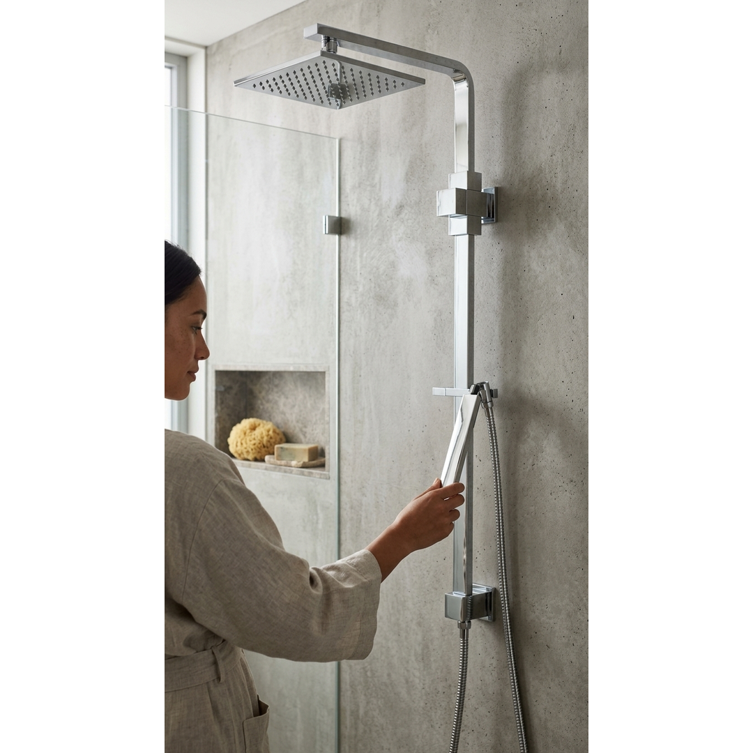 Aspire Unity Rail Shower Twinner Square C/P C/W Shower Head