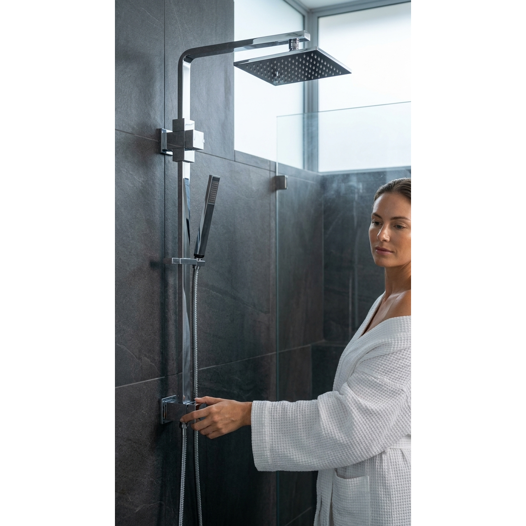 Aspire Unity Rail Shower Twinner Square C/P C/W Shower Head