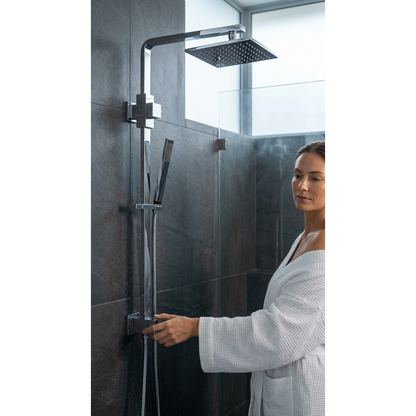Aspire Unity Rail Shower Twinner Square C/P C/W Shower Head