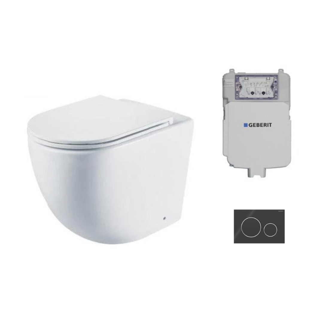 Aspire Urban II Wf Inwall Suite Round Black Button Cistern Seat &amp; Pan