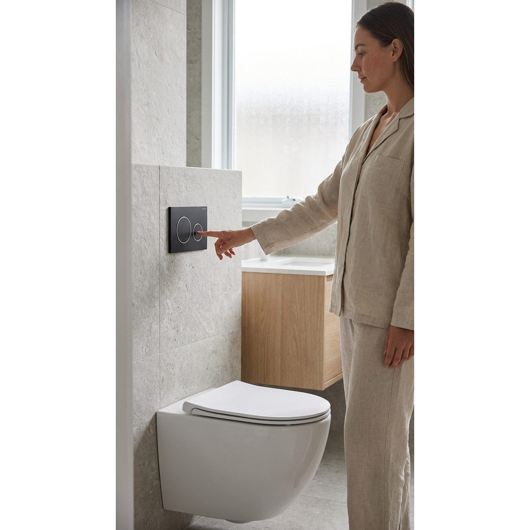 Aspire Urban II Wf Inwall Suite Round Black Button Cistern Seat &amp; Pan