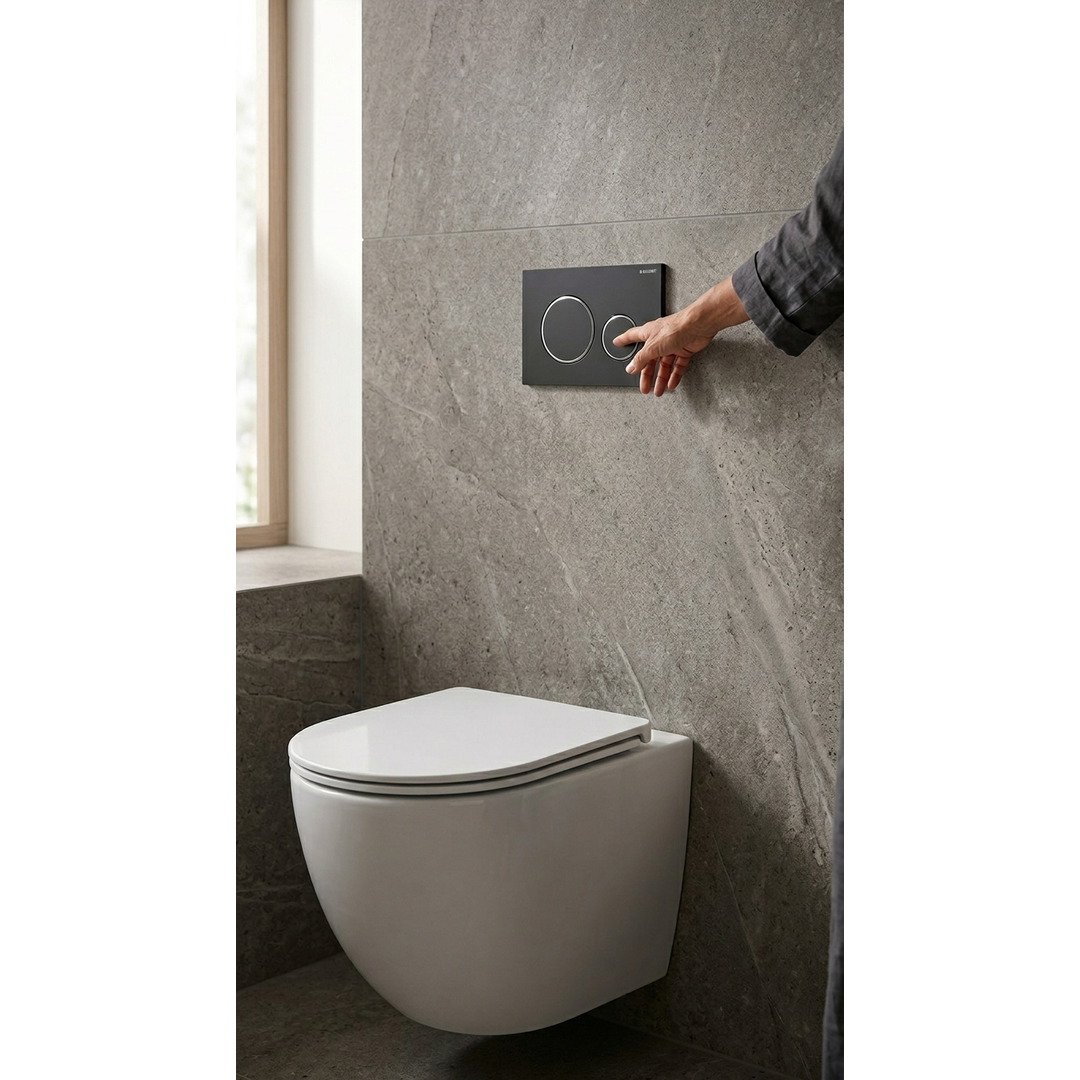 Aspire Urban II Wf Inwall Suite Round Black Button Cistern Seat &amp; Pan