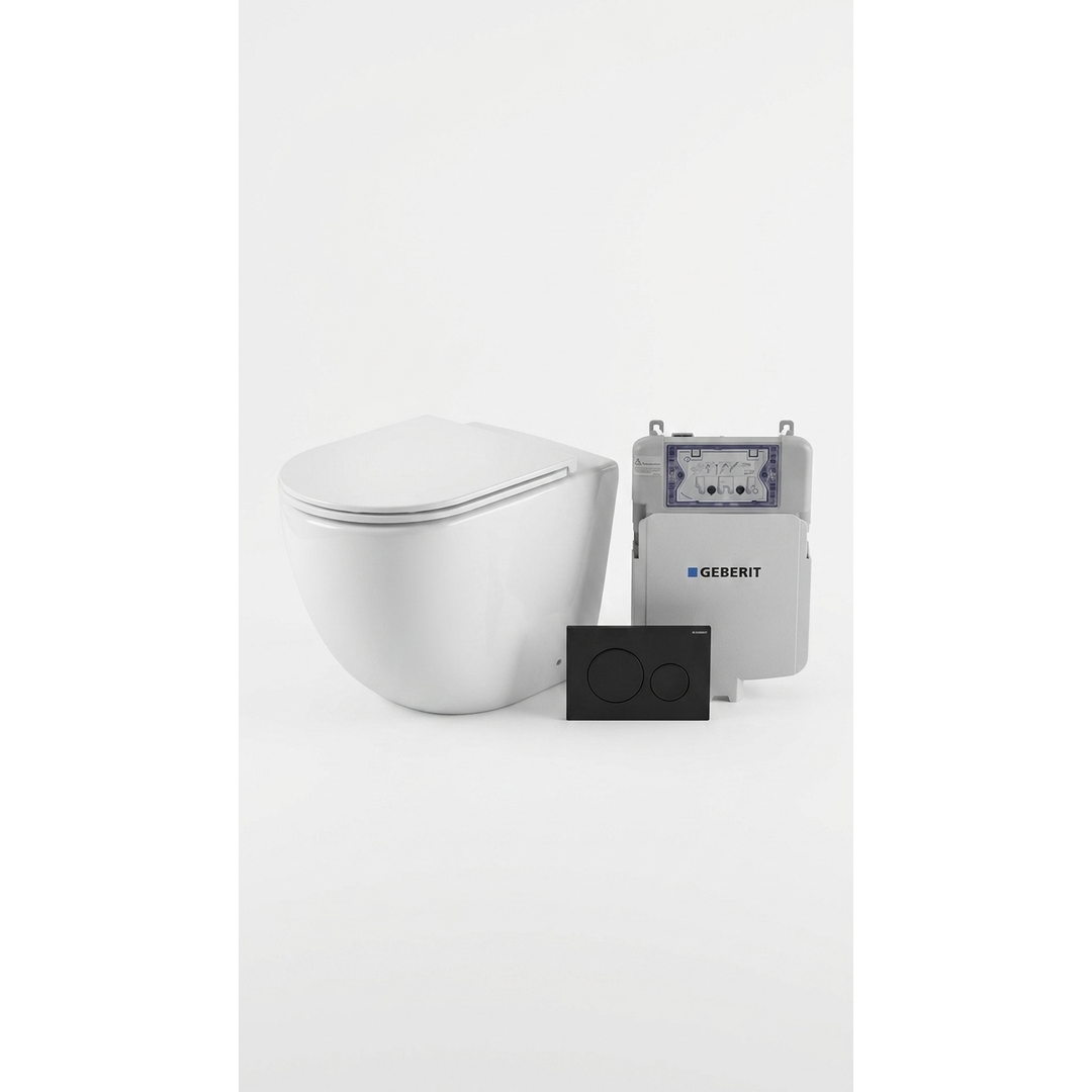 Aspire Urban II Wf Inwall Suite Round Tone In Tone Button Cistern Seat &amp; Pan Matt Black &amp; Black