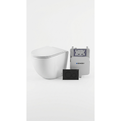 Aspire Urban II Wf Inwall Suite Round Tone In Tone Button Cistern Seat &amp; Pan Matt Black &amp; Black