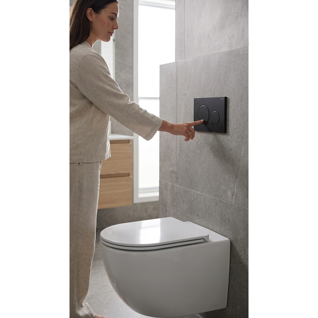 Aspire Urban II Wf Inwall Suite Round Tone In Tone Button Cistern Seat &amp; Pan Matt Black &amp; Black