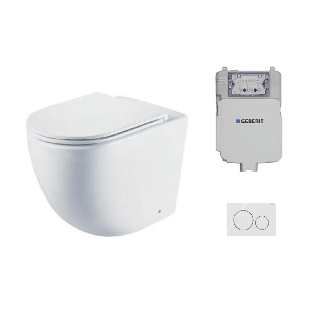Aspire Urban II Wf Inwall Suite Round White &amp; C/P Button Cistern Seat &amp; Pan