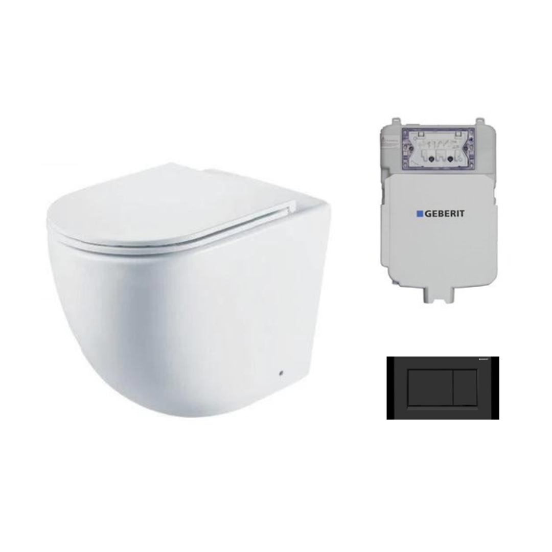 Aspire Urban II Wf Inwall Suite Square Tone On Tone Button Cistern Seat &amp; Pan Matte Black