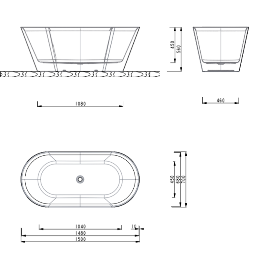Aspire Urban IIi 1500Mm Acrylic Freestanding Bath No Overflow White 1500 X 750 X 560Mm