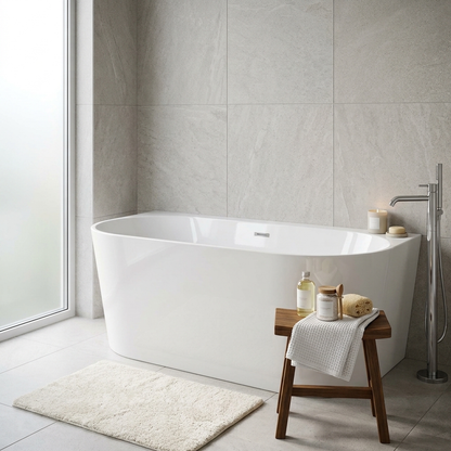 Aspire Urban III 1500mm Acrylic Back To Wall Freestanding Bath No Overflow White 1500 X 750 X 580mm