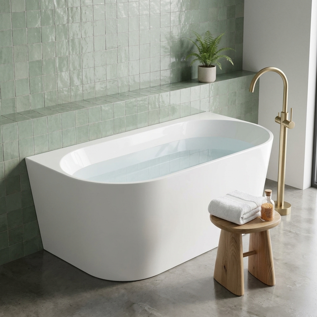 Aspire Urban III 1500mm Acrylic Back To Wall Freestanding Bath No Overflow White 1500 X 750 X 580mm