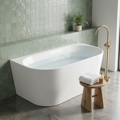 Aspire Urban III 1500mm Acrylic Back To Wall Freestanding Bath No Overflow White 1500 X 750 X 580mm