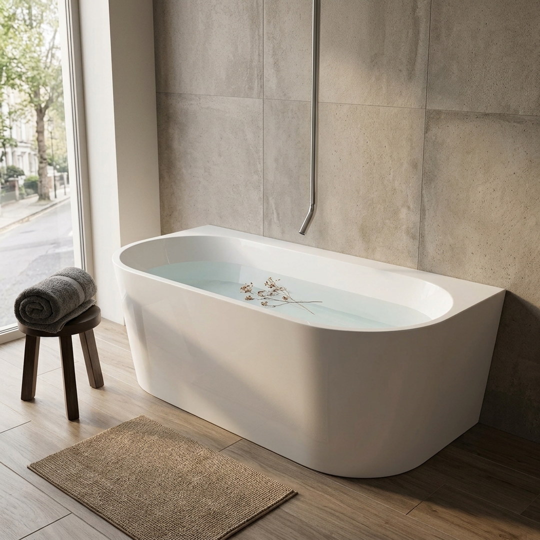 Aspire Urban III 1700mm Acrylic Back To Wall Freestanding Bath No Overflow White 1700 X 800 X 580mm
