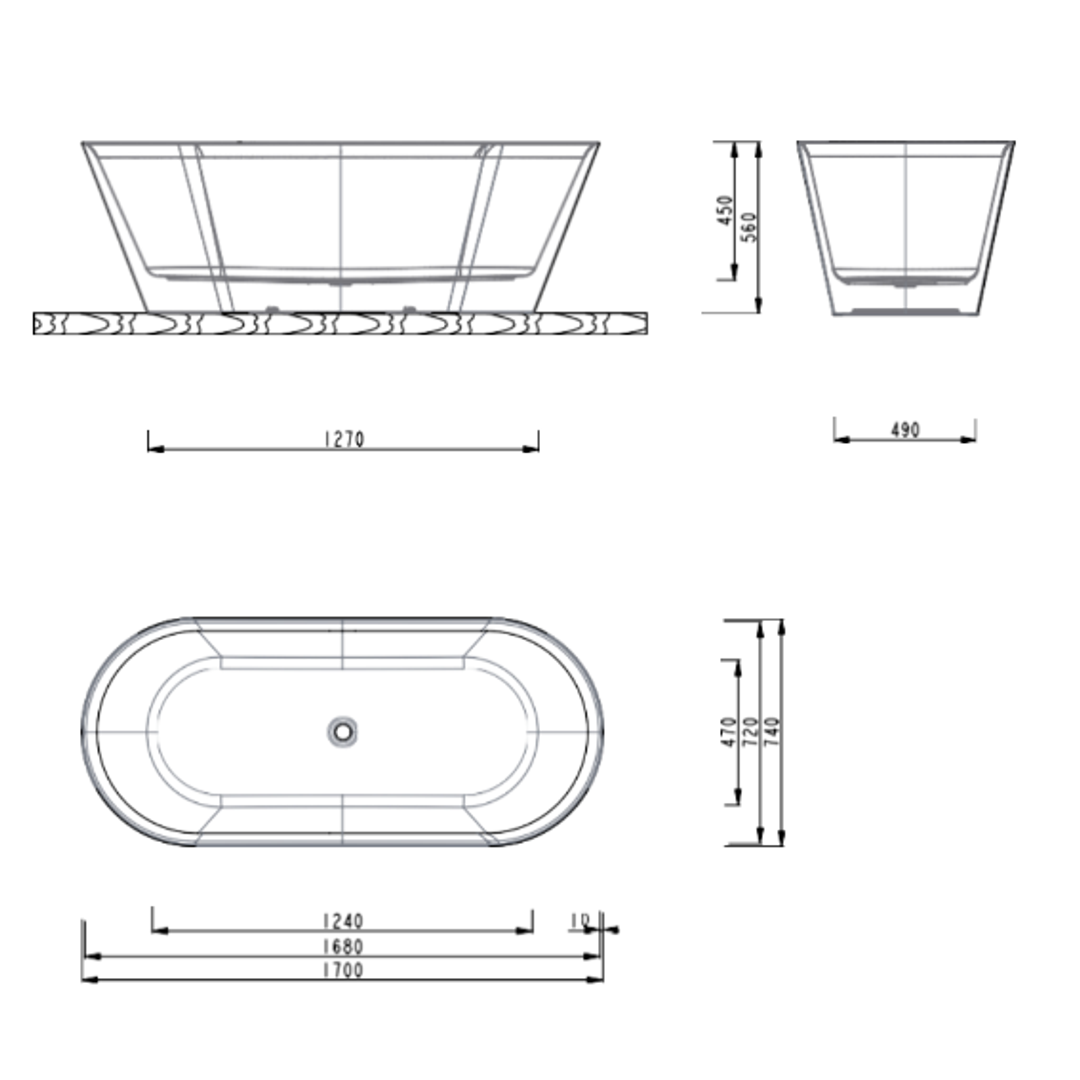 Aspire Urban IIi 1700mm Acrylic Freestanding Bath No Overflow White 1700 X 750 X 560Mm