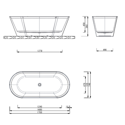 Aspire Urban IIi 1700mm Acrylic Freestanding Bath No Overflow White 1700 X 750 X 560Mm