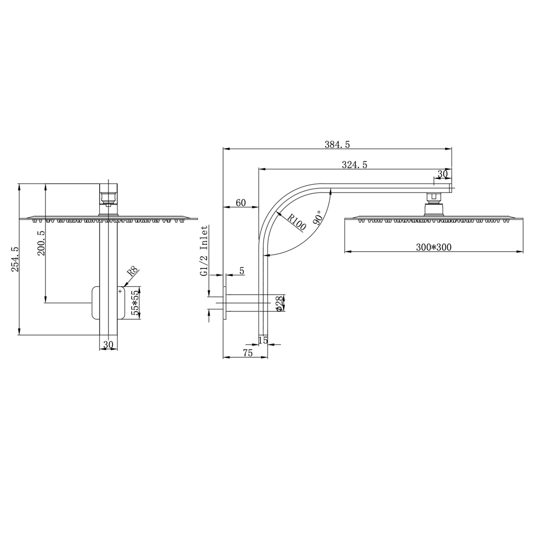 Aspire Nuovo 400Mm Upswept Shower Arm Brushed Nickel
