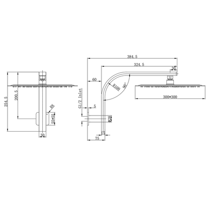 Aspire Nuovo 400Mm Upswept Shower Arm Brushed Nickel