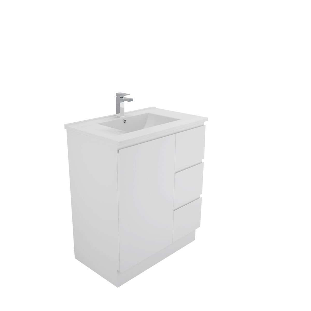 Aspire Unity II 750 Vanity 1 Tap Hole Floor C/W Sq Ceramic Top White