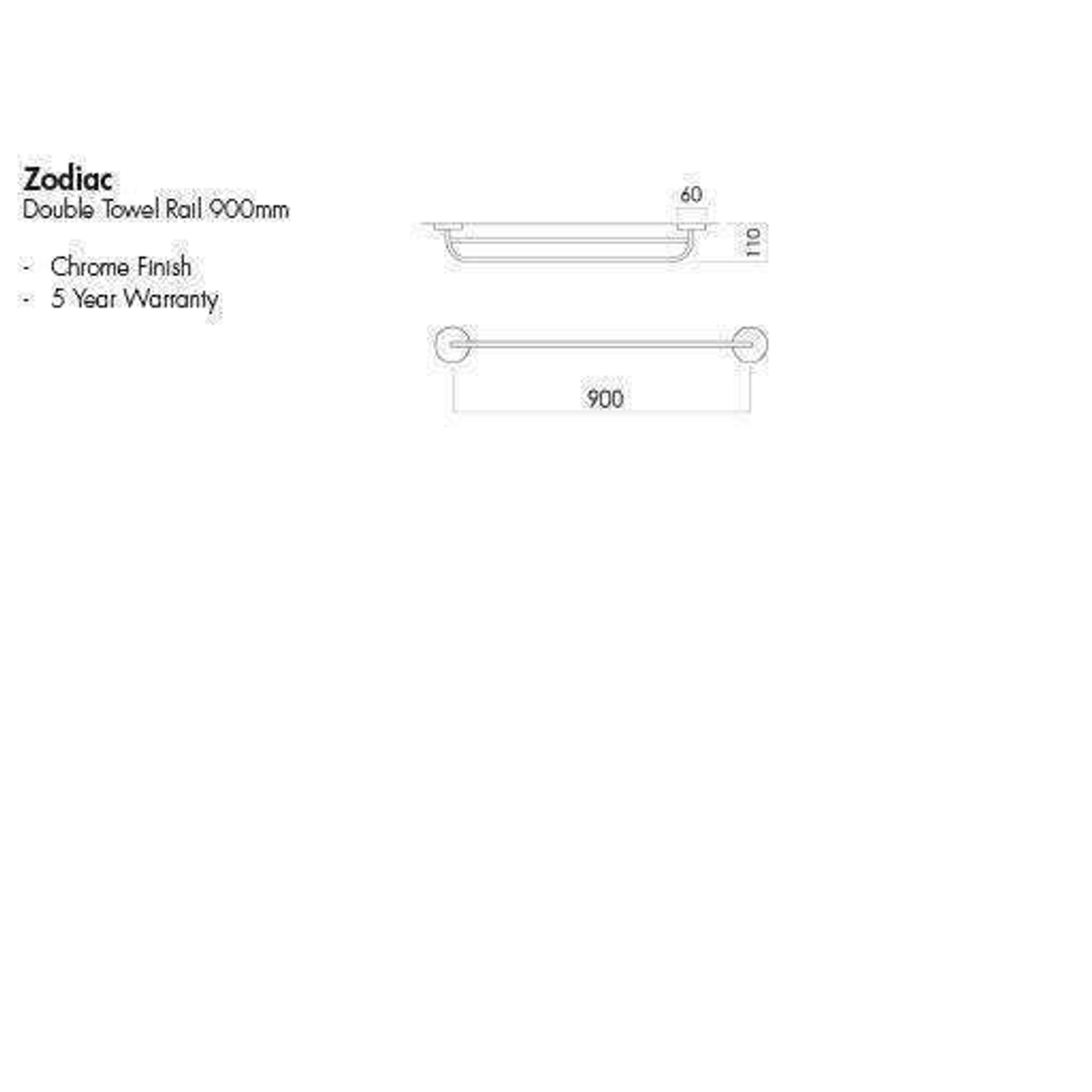 Aspire Zodiac Double Towel Rail 900mm  Chrome