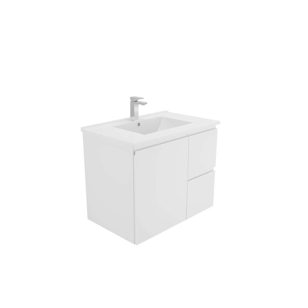 Aspire Unity II 750 Vanity 1 Tap Hole W/Hung C/W Sq Ceramic Top White