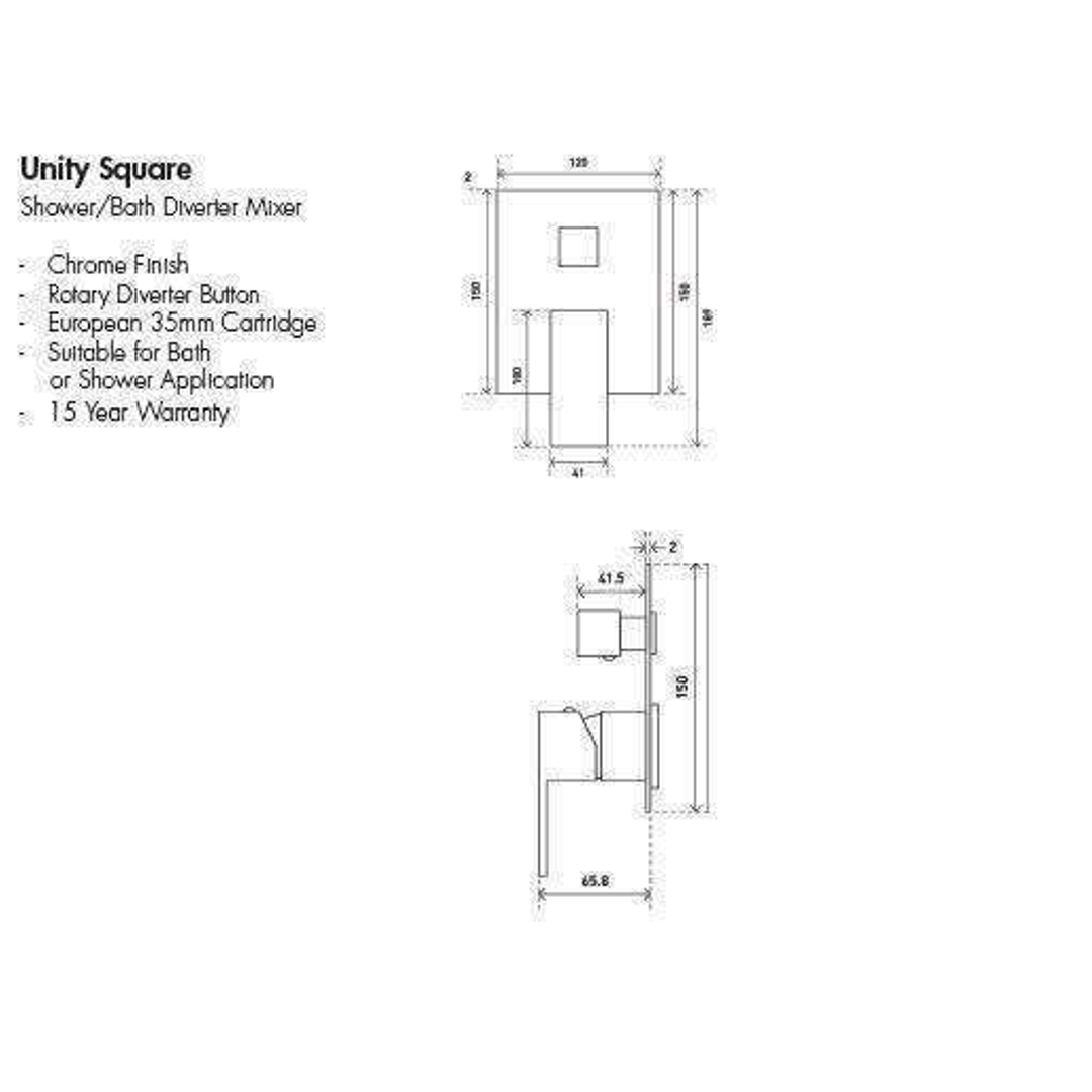 Aspire Unity Square Shower Mixer W/ Diverter Chrome