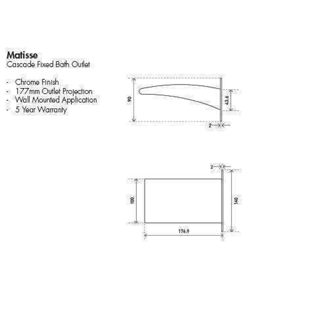 Aspire Matisse Cascade Fixed Wall Outlet 180mm Chrome