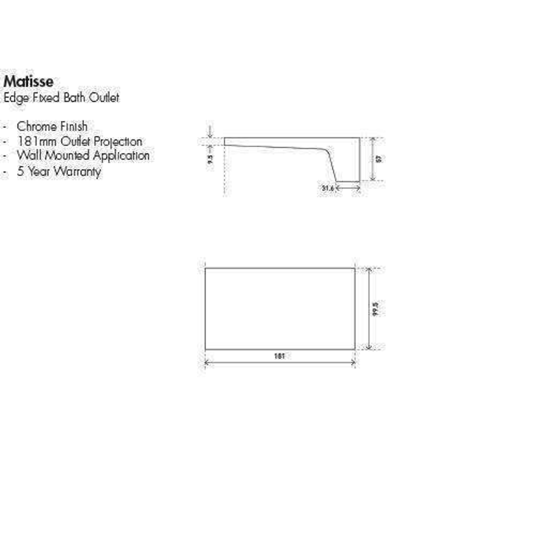 Aspire Matisse Edge Fixed Wall Outlet 180mm Chrome
