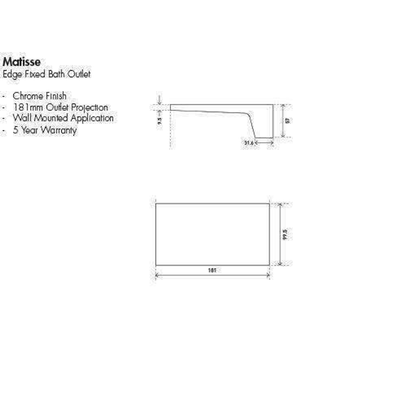 Aspire Matisse Edge Fixed Wall Outlet 180mm Chrome