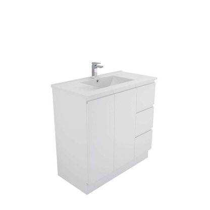 Aspire Unity II 900 Vanity Floor 1 Tap Hole C/W Sq Ceramic Top Whit Rh Draw